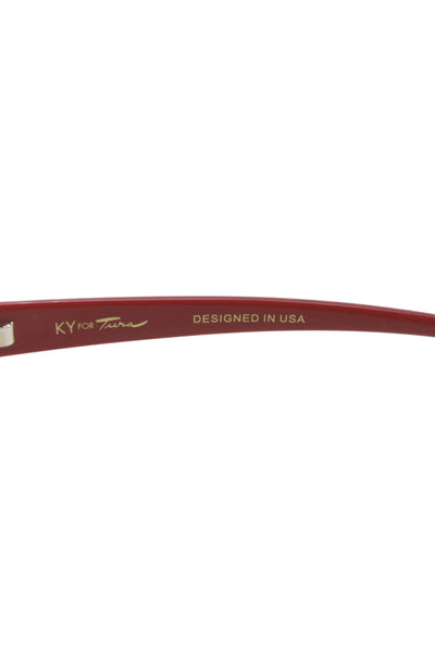 Kate Young For Tura Womens Red Gold Tone Plastic Cats Eye Sunglasses