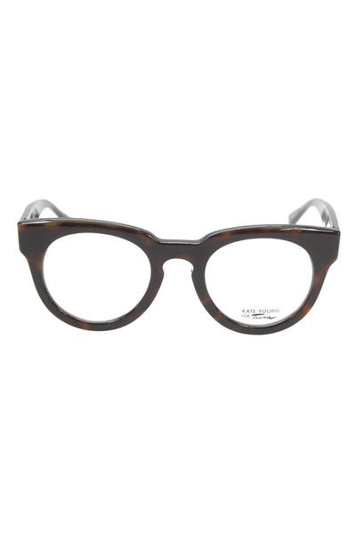 Kate Young For Tura Womens Brown Tortoise Shell Print Round Eyeglass Frames
