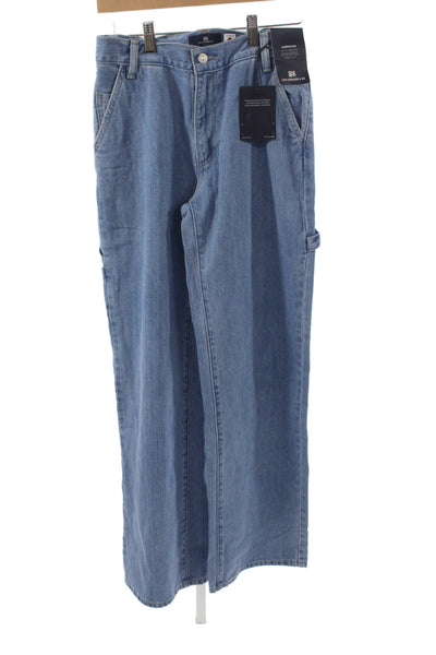 Levis Unisex Straight Wide-Leg High Waist Blue Cotton Jeans Inseam 32in Size 25