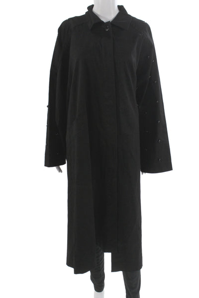 Rochas Women Overcoat Black Collared Button Long Sleeve Cotton Spandex Size S