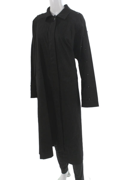 Rochas Women Overcoat Black Collared Button Long Sleeve Cotton Spandex Size S