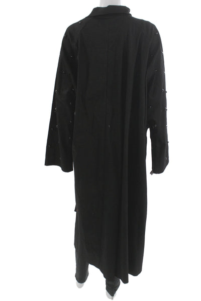 Rochas Women Overcoat Black Collared Button Long Sleeve Cotton Spandex Size S