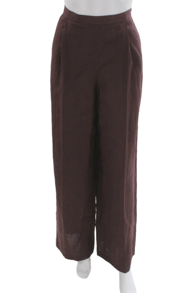 Massimo Dutti Women Brown Linen Dress Pants Zip Inseam 30in Size 36