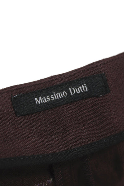 Massimo Dutti Women Brown Linen Dress Pants Zip Inseam 30in Size 36