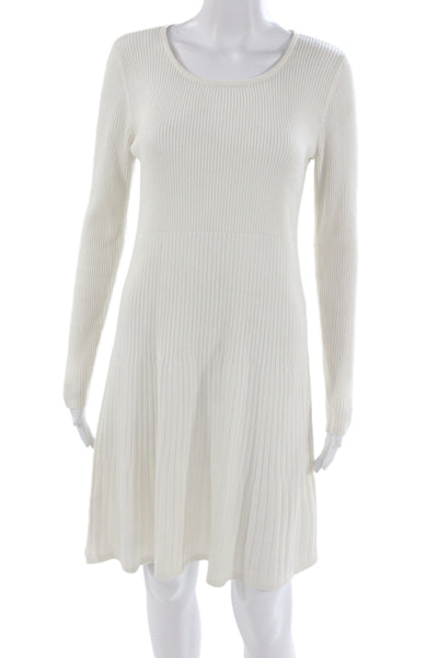 Calvin Klein Womens Fit & Flare Sweater Dress White Striped Long Sleeve Size M