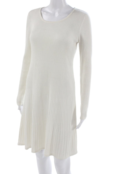 Calvin Klein Womens Fit & Flare Sweater Dress White Striped Long Sleeve Size M