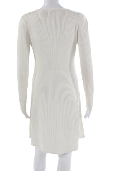 Calvin Klein Womens Fit & Flare Sweater Dress White Striped Long Sleeve Size M