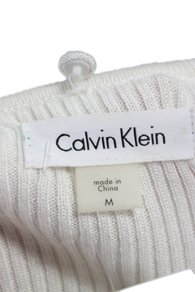 Calvin Klein Womens Fit & Flare Sweater Dress White Striped Long Sleeve Size M