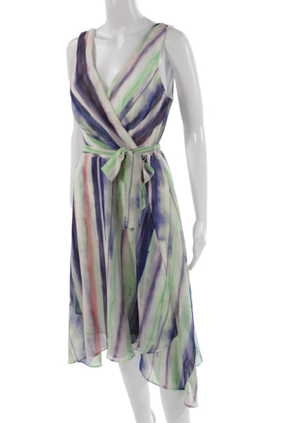 DKNY Women Wrap Dress Blue Striped V-Neck Sleeveless Knee Length Size 6