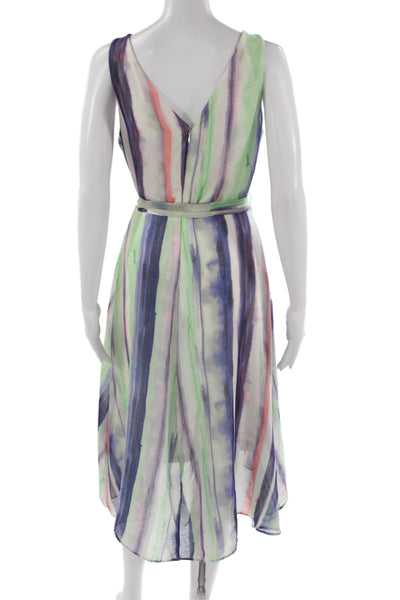 DKNY Women Wrap Dress Blue Striped V-Neck Sleeveless Knee Length Size 6