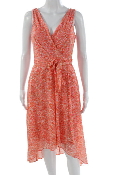 DKNY Womens Wrap Dress Sleeveless V-Neck Tie Waist Knee Length Orange Size 2