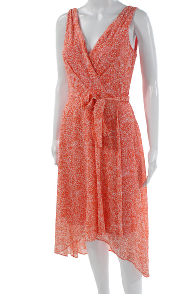 DKNY Womens Wrap Dress Sleeveless V-Neck Tie Waist Knee Length Orange Size 2