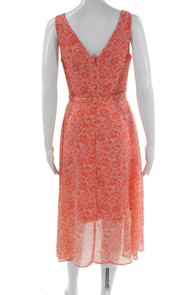 DKNY Womens Wrap Dress Sleeveless V-Neck Tie Waist Knee Length Orange Size 2