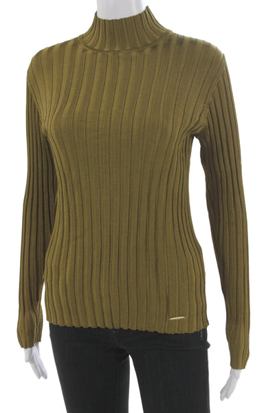 Elie Tahari Unisex Pullover Mock Neck Striped Green Long Sleeve Army Size M
