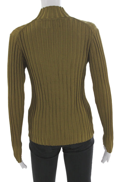 Elie Tahari Unisex Pullover Mock Neck Striped Green Long Sleeve Army Size M