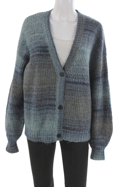 Christian Siriano Unisex Cardigan Blue Striped V-Neck Button Long Sleeve Size M