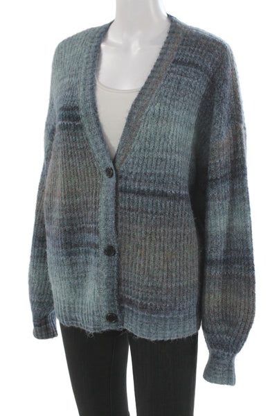 Christian Siriano Unisex Cardigan Blue Striped V-Neck Button Long Sleeve Size M