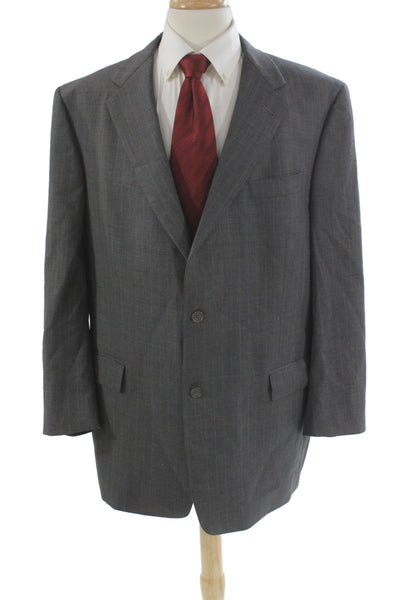 Hart Schaffner Marx Men Striped Gray Wool Suit Jacket Button Size 46