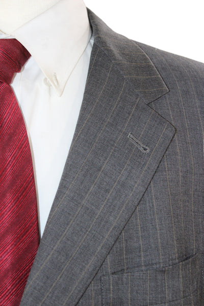 Hart Schaffner Marx Men Striped Gray Wool Suit Jacket Button Size 46