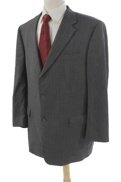 Hart Schaffner Marx Men Striped Gray Wool Suit Jacket Button Size 46