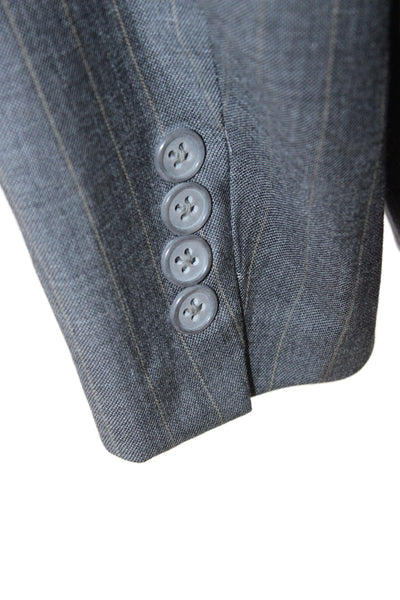 Hart Schaffner Marx Men Striped Gray Wool Suit Jacket Button Size 46