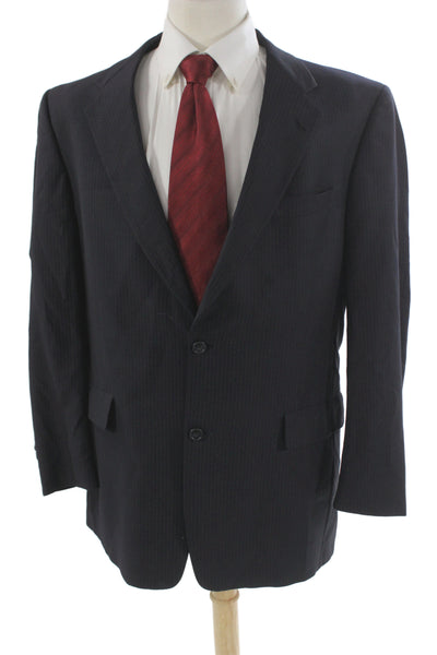 Hart Schaffner Marx Mens Dark Blue Striped Wool Suit Jacket Size 44