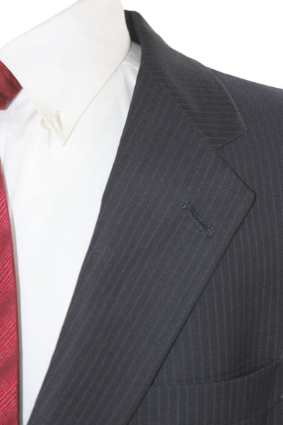 Hart Schaffner Marx Mens Dark Blue Striped Wool Suit Jacket Size 44