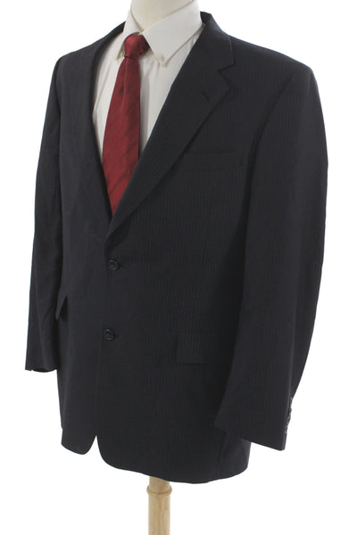 Hart Schaffner Marx Mens Dark Blue Striped Wool Suit Jacket Size 44