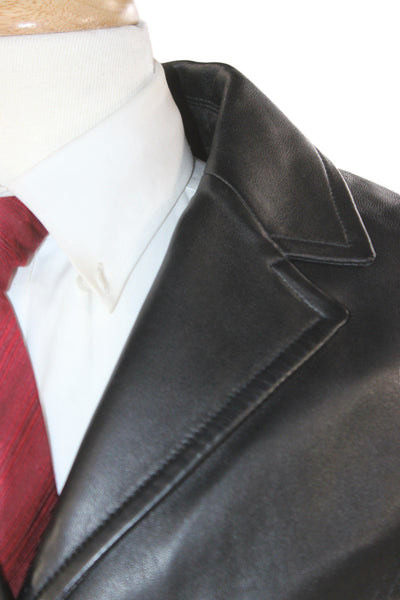 Wilsons Leather Mens Trench Coat Black Collared Button Long Sleeve Size L
