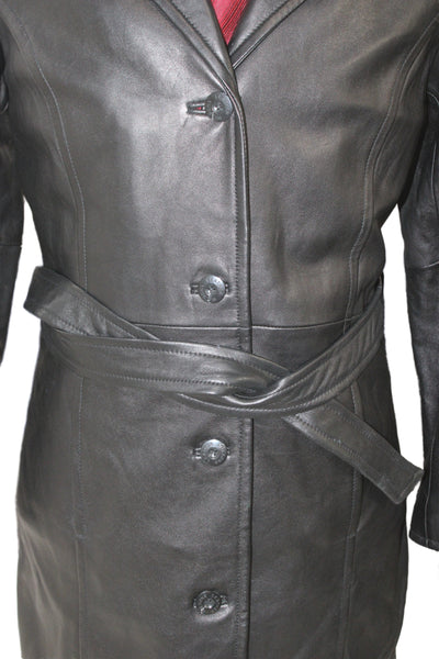 Wilsons Leather Mens Trench Coat Black Collared Button Long Sleeve Size L