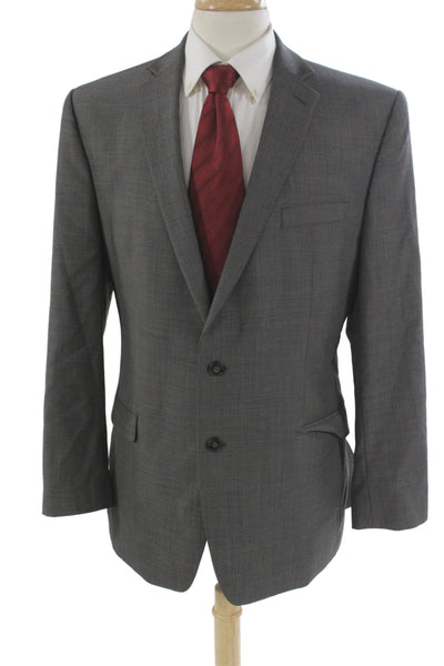 Calvin Klein Mens 2 Piece Suit Jacket Gray Wool Button Collared Size 42