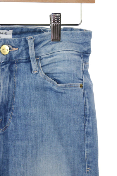 Frame Women Straight Jeans Blue Mid Rise 24 Inseam Size 25
