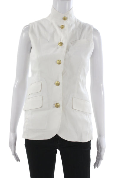 Rag & Bone Women White Linen Blend Military Vest High Neck Sleeveless Size 4