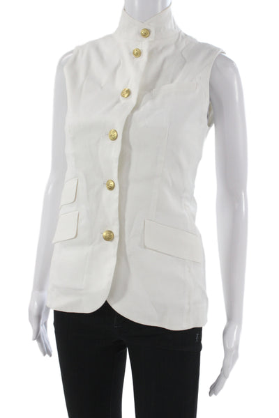 Rag & Bone Women White Linen Blend Military Vest High Neck Sleeveless Size 4