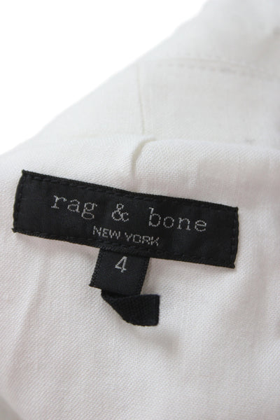 Rag & Bone Women White Linen Blend Military Vest High Neck Sleeveless Size 4