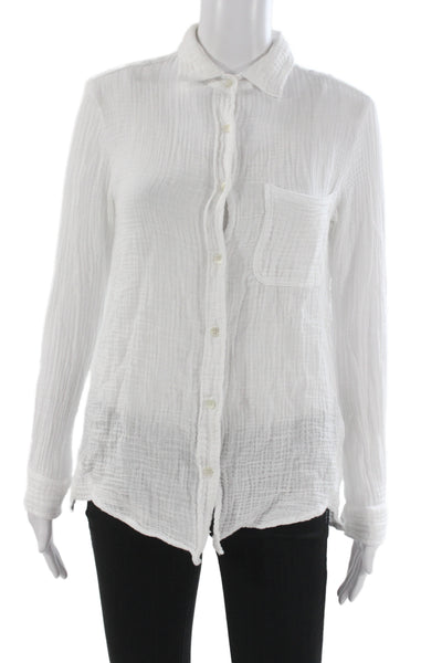 Felicite Women Basic Button-Up Blouse White Cotton Collared Long Sleeve Size 1