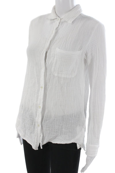 Felicite Women Basic Button-Up Blouse White Cotton Collared Long Sleeve Size 1