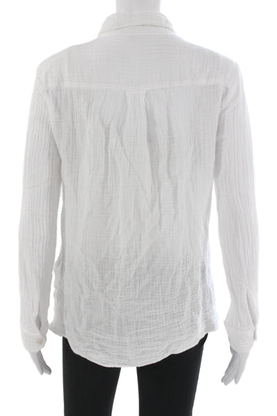 Felicite Women Basic Button-Up Blouse White Cotton Collared Long Sleeve Size 1