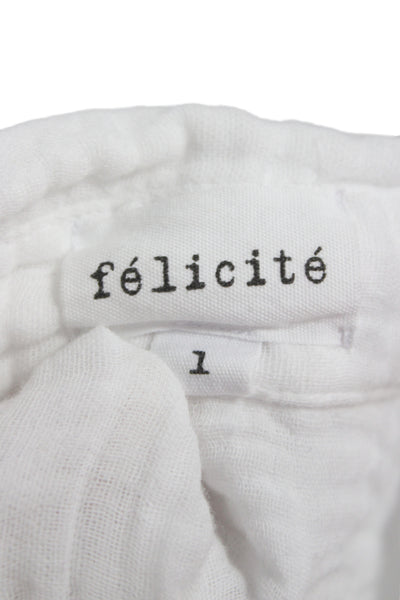 Felicite Women Basic Button-Up Blouse White Cotton Collared Long Sleeve Size 1