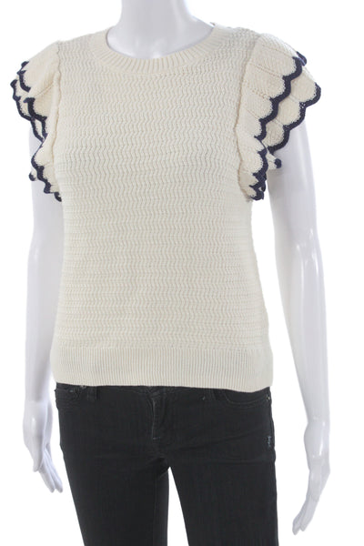 Lilla P Womens White Pullover Sweater Crew Neck Cotton Polyester Size XS