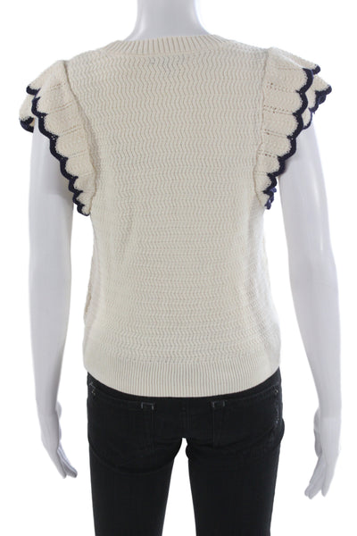Lilla P Womens White Pullover Sweater Crew Neck Cotton Polyester Size XS