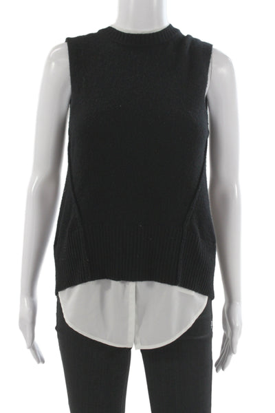 Brochu Walker Women Sweater Vest Black 70% Wool 30% Cashmere Crew Neck Size XS