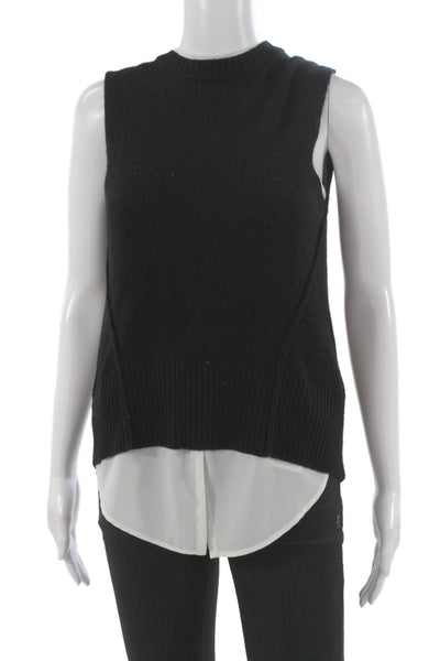 Brochu Walker Women Sweater Vest Black 70% Wool 30% Cashmere Crew Neck Size XS