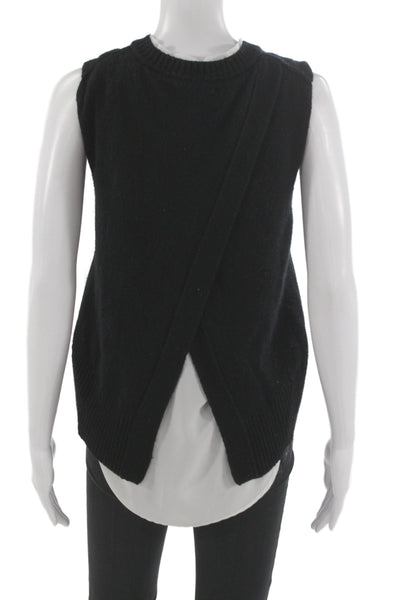 Brochu Walker Women Sweater Vest Black 70% Wool 30% Cashmere Crew Neck Size XS