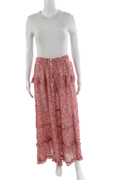 Poupette St. Barth Women Maxi Peasant Skirt Floral Pink Viscose Size L