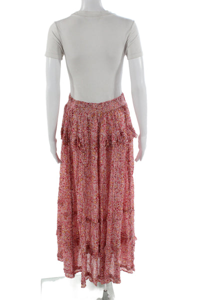 Poupette St. Barth Women Maxi Peasant Skirt Floral Pink Viscose Size L