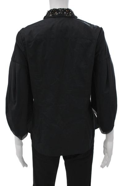 Zac Posen Women Sleeveless Collared Button-Up Black 100% Cotton Designer Size 4