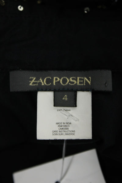 Zac Posen Women Sleeveless Collared Button-Up Black 100% Cotton Designer Size 4
