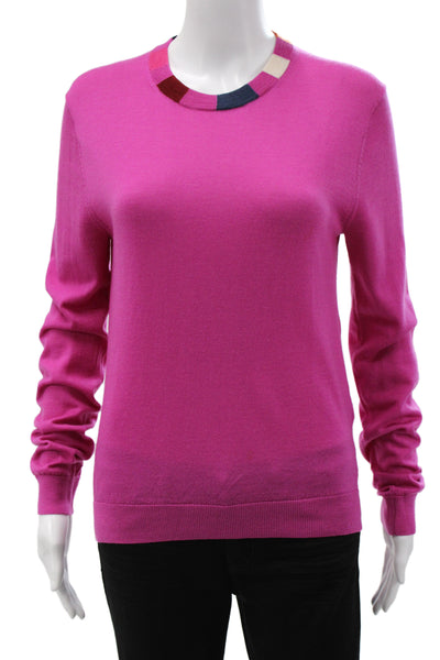 Paul Smith Unisex Pullover Sweater Pink 100% Wool Crew Neck Long Sleeve Size M