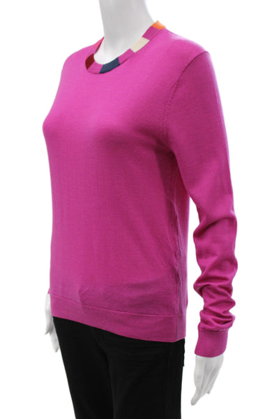 Paul Smith Unisex Pullover Sweater Pink 100% Wool Crew Neck Long Sleeve Size M